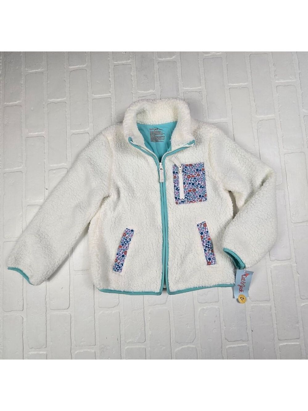 Cat & Jack Girls Cream Floral Sherpa Zipup Small 6/7